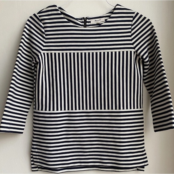 Madewell Tops - Madewell Gallerists Navy and White Ponte Striped 3/4 Sleeve Top Size XSmall